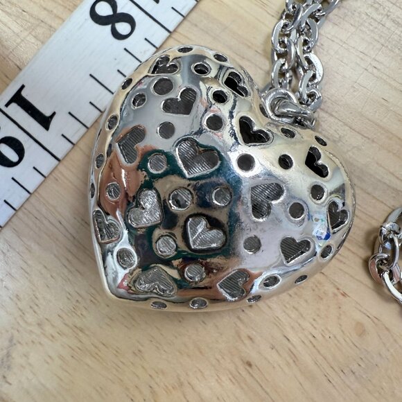 Juicy Couture Black & White Heart Pendant Necklace With Rhinestones On Silver - Picture 7 of 10